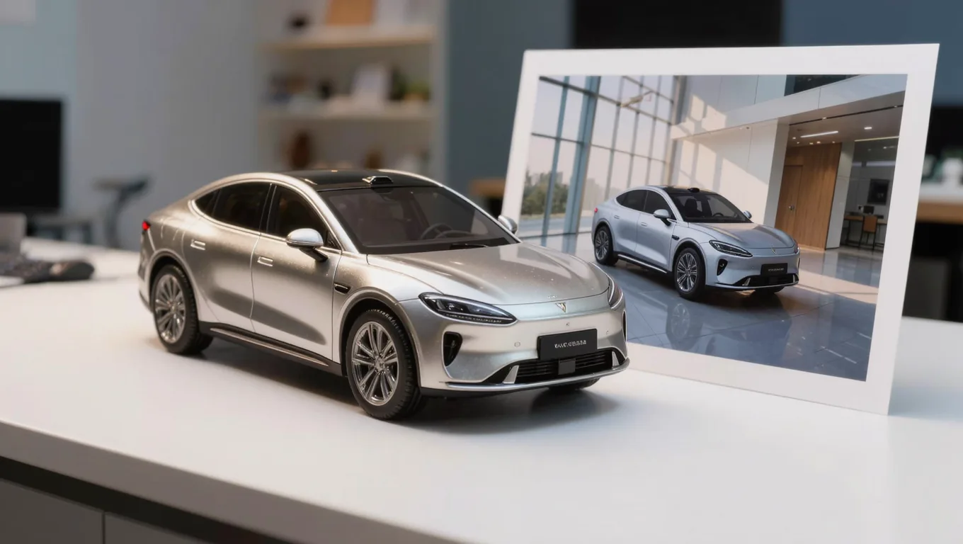 汽车模型与打印的抠图合成展厅场景图对比