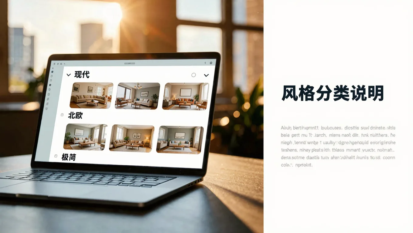 图叮AI界面选择不同客厅风格模板