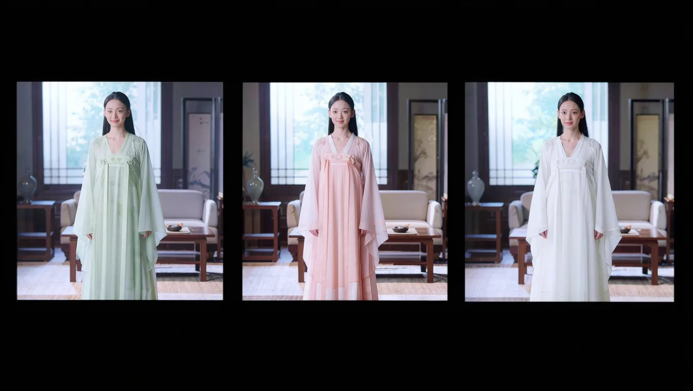 三种不同色调的宋制褙子对比