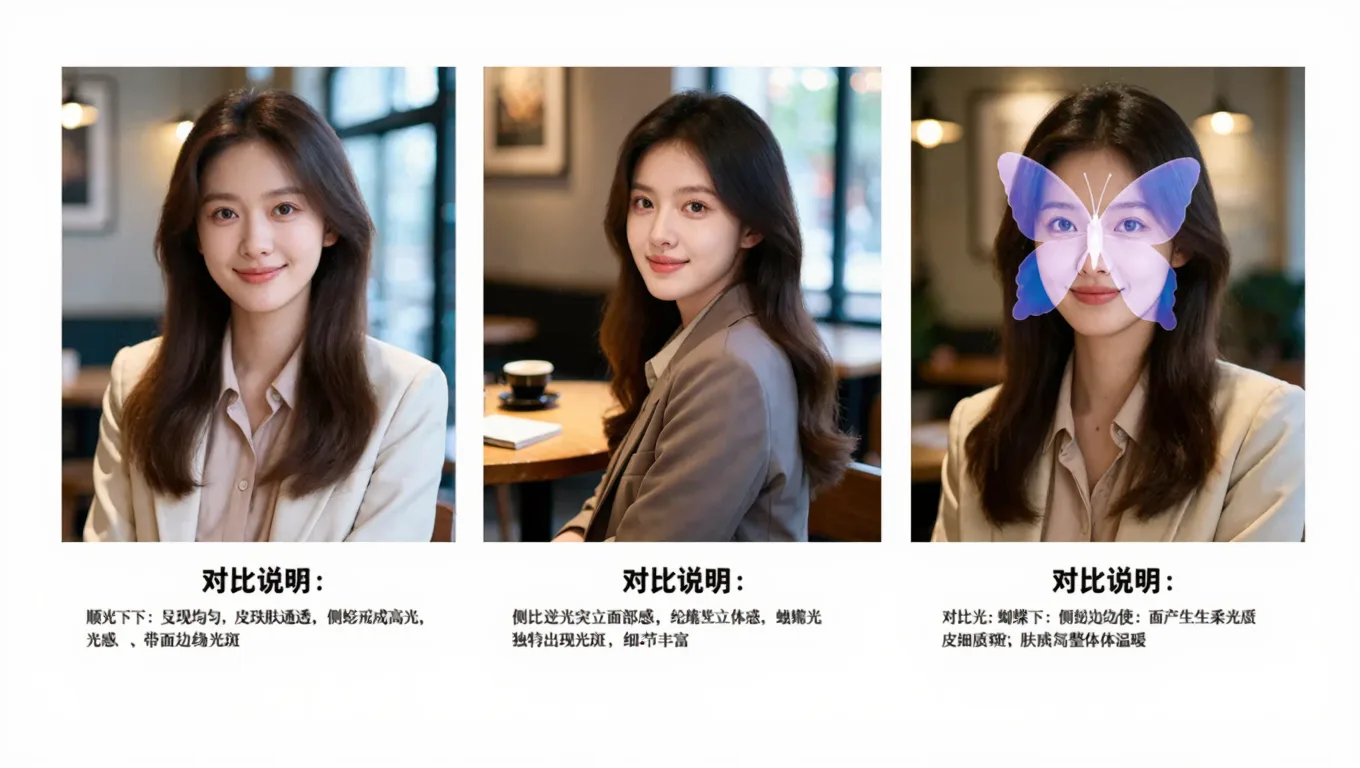 三种柔和光效的女性职场照对比