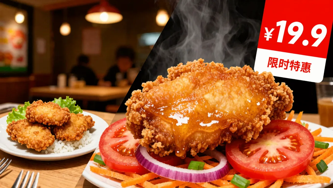 平淡快餐实拍图通过AI生图软件生成的氛围感美食海报