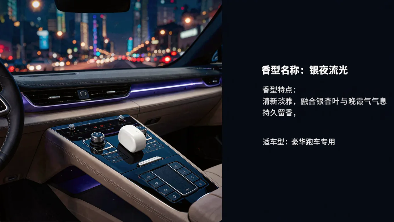 白底车载香薰通过AI一键生图免费生成的豪华跑车夜景大场景