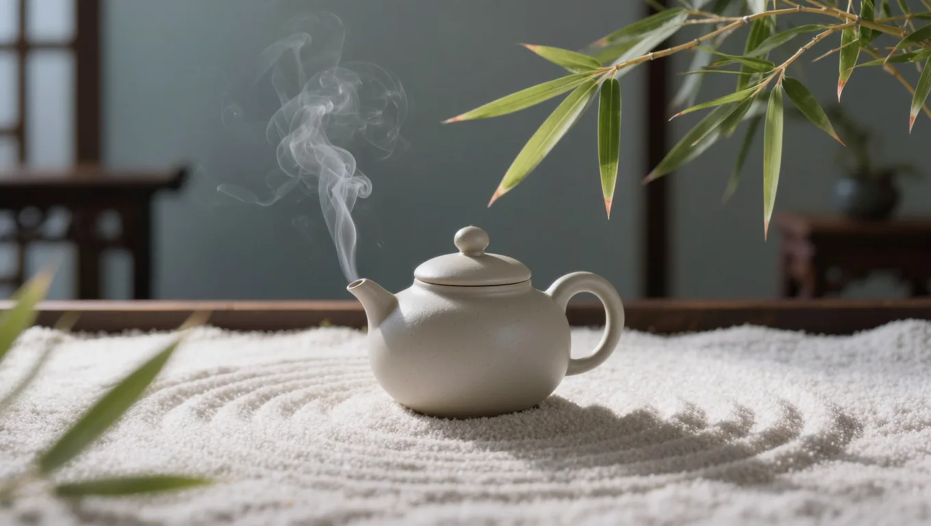 白底紫砂壶通过免费AI生图工具生成的枯山水禅意大片
