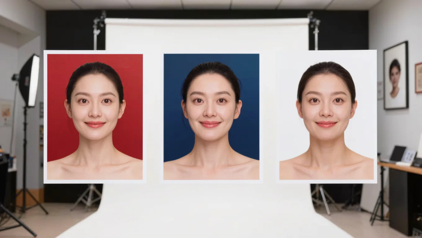 傻瓜式一键AI修图生成的红蓝白底证件照