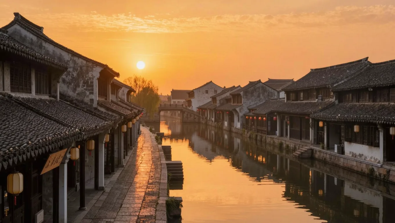 AI补全后的古镇街道干净背景