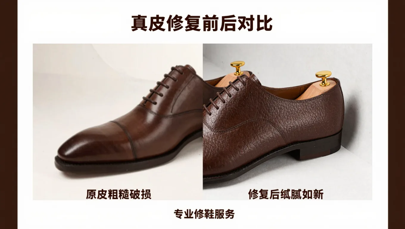 皮鞋修复前后对比图