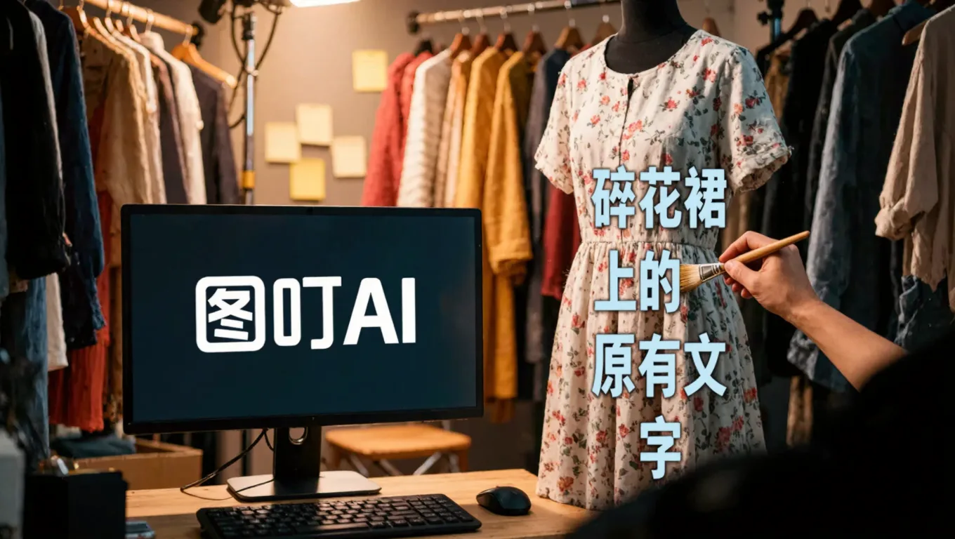 使用画笔涂抹碎花裙上的水印文字