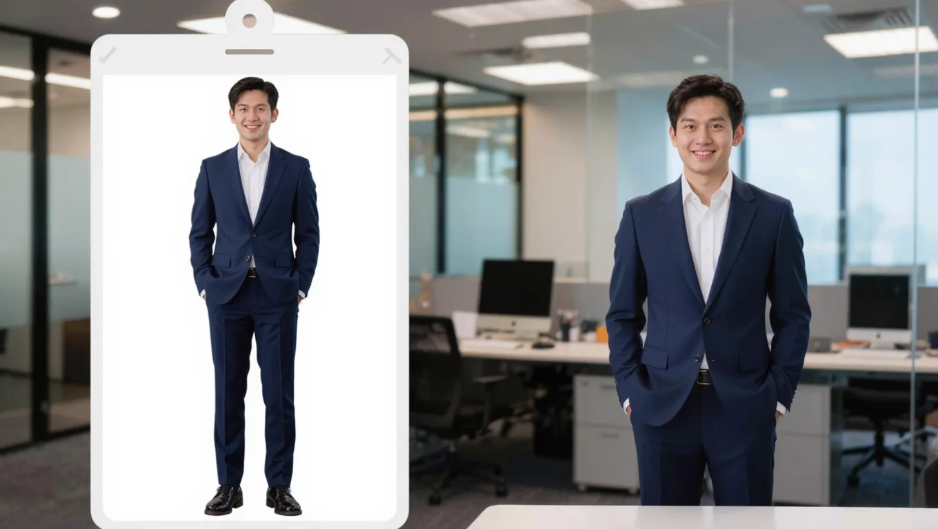 普通证件照换商务办公室背景对比