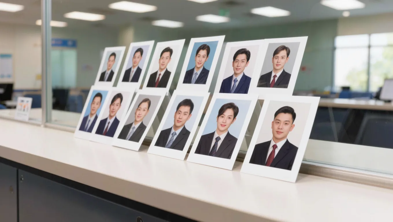 多张不同标准底色的证件照排列展示