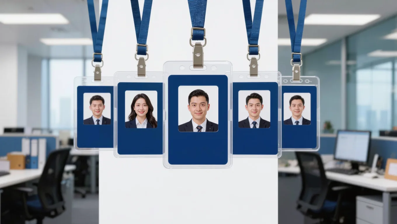 标准企业蓝底工作证照片排列