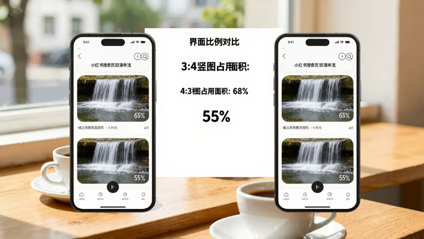 小红书3:4与4:3首图搜索页面积对比