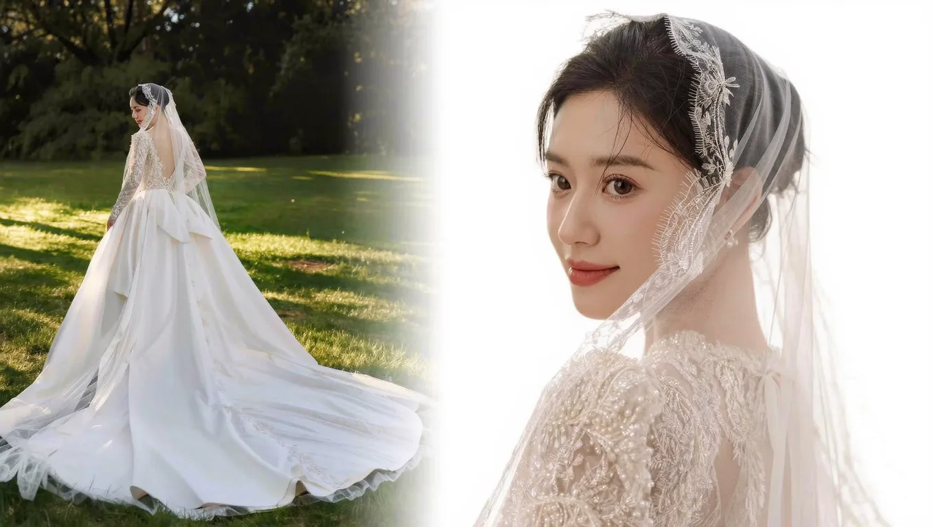 新娘婚纱头纱抠图前后对比