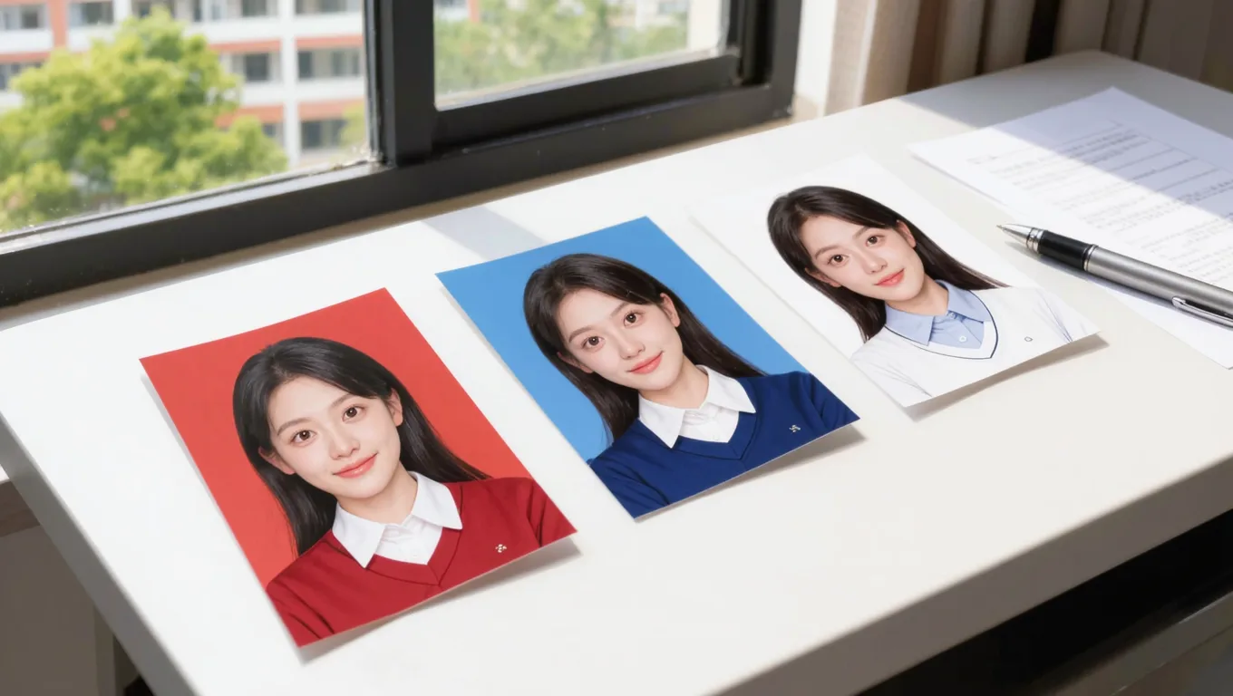 同一人像红蓝白三种底色证件照发丝边缘完美展示