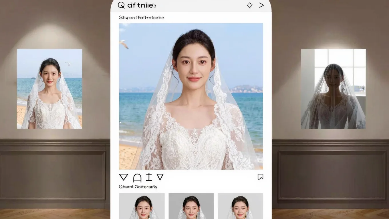 新娘婚纱换海边背景前后对比