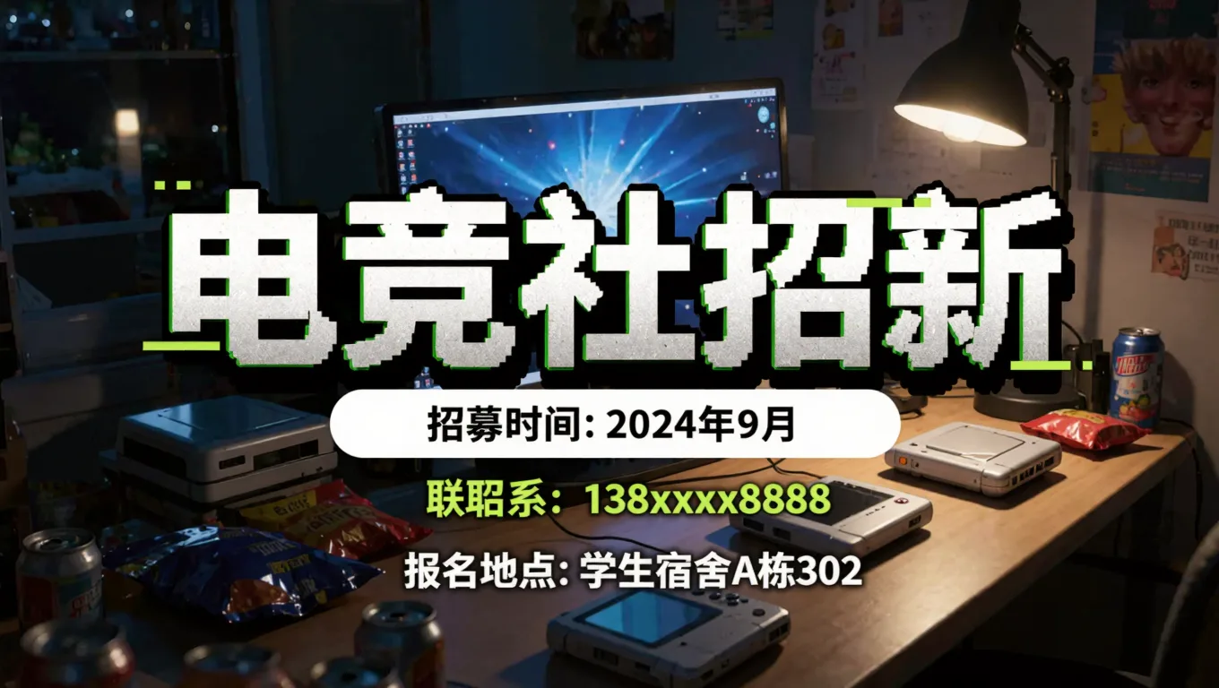 校园活动海报像素字效，AI还原8-bit游戏复古风