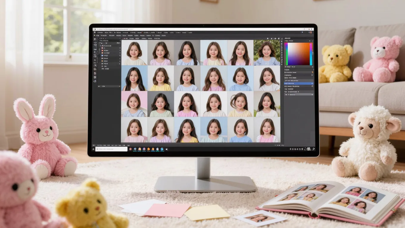 儿童写真批量精修缩略图网格展示
