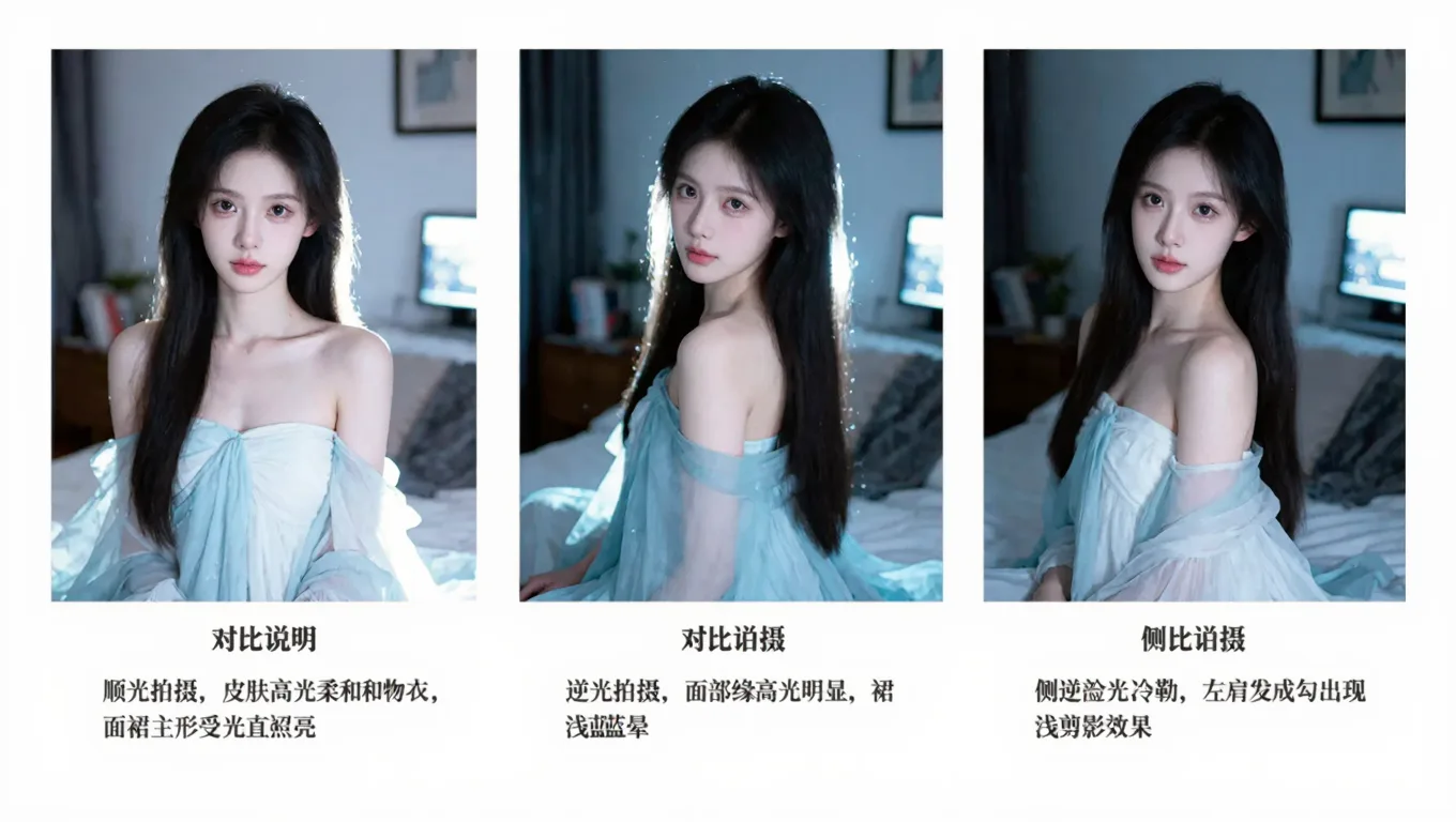 三种不同光影的仙侠照对比