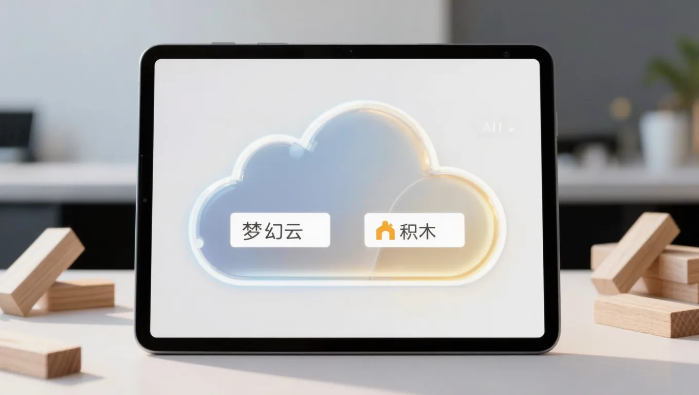 图叮AI场景库选择梦幻云朵与木质积木标签