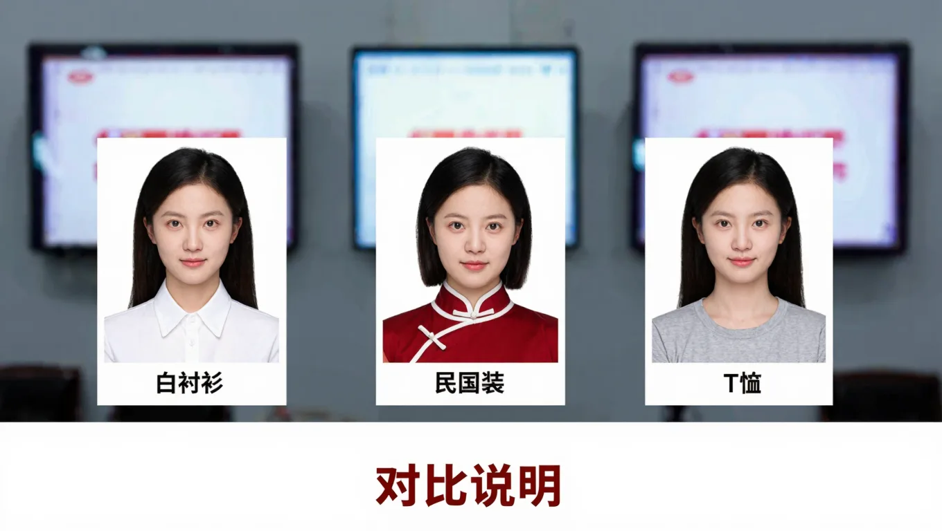 三种不同服装的领证登记照对比