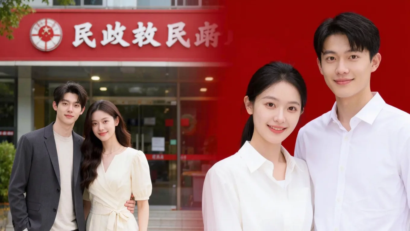领证登记照前后对比:日常服变统一白衬衫红底