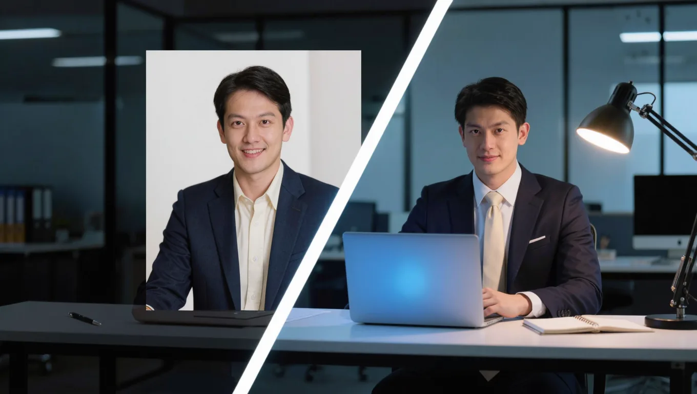 求职者证件照换正装前后对比