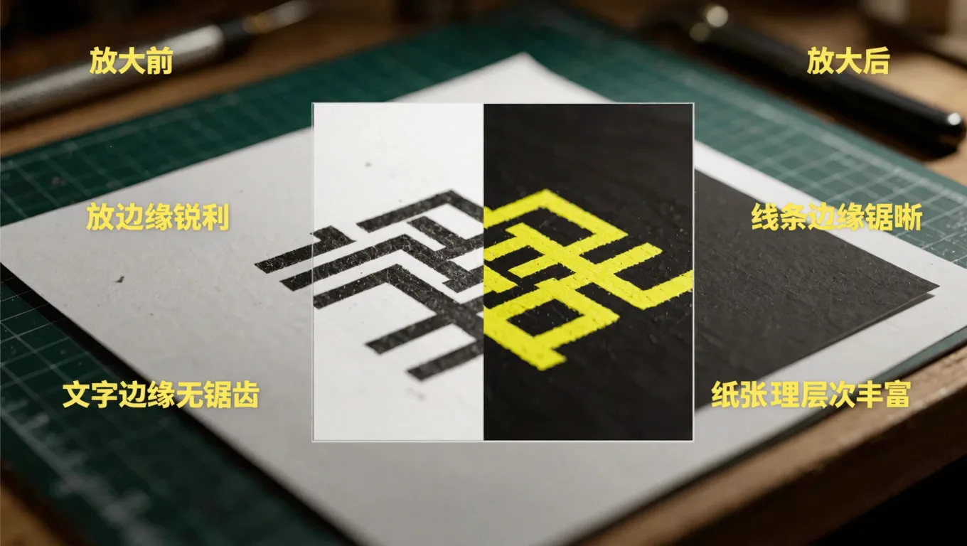 图片文字和线条边缘放大前后清晰度对比