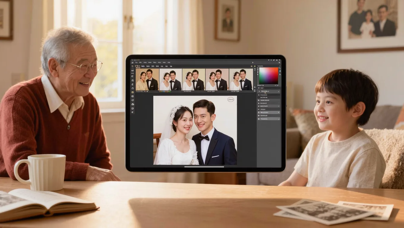 老照片动态修复:UXP让祖父母结婚照‘活’起来