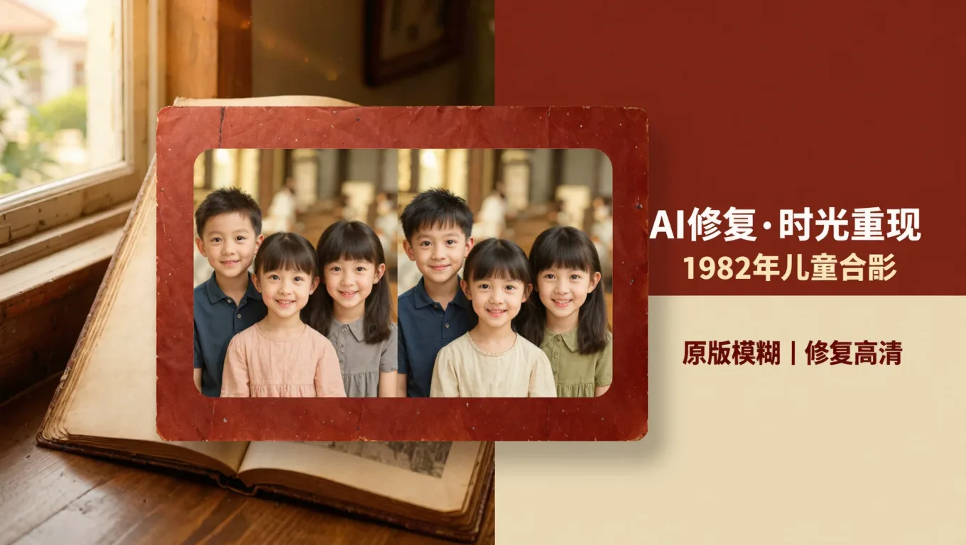 模糊童年照一键高清修复，图叮AI让老相册重焕清晰