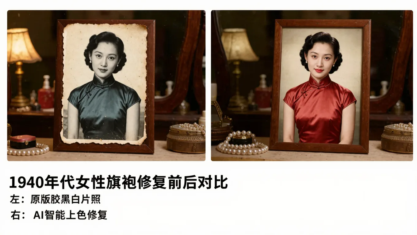 老照片修复上色唤醒祖母的旗袍记忆