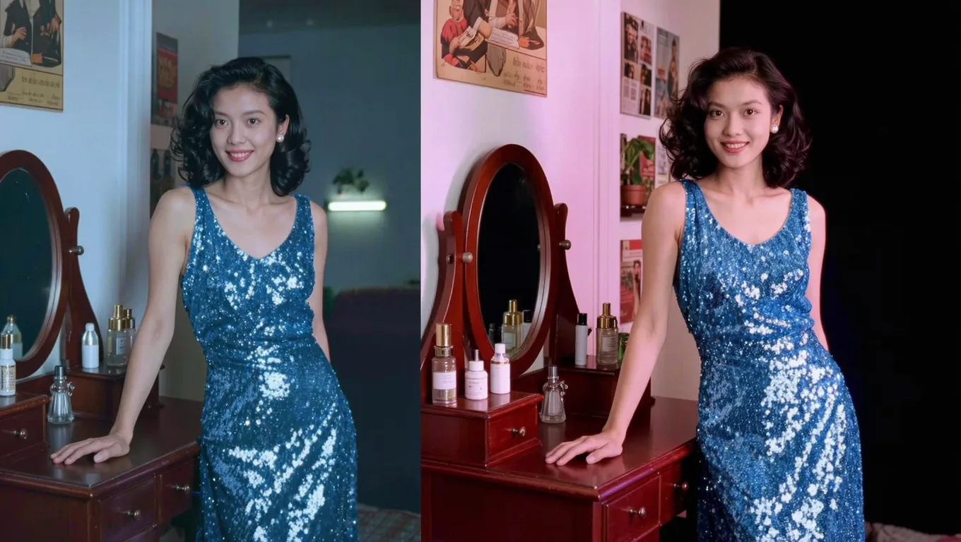 老照片修复上色还原80年代港风妆容