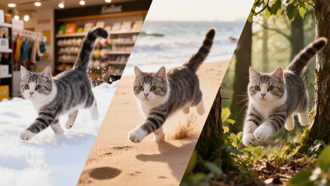 宠物猫替换多种户外场景展示