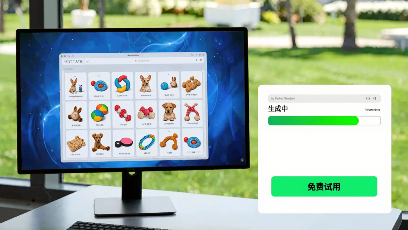 图叮AI网页端批量生成宠物玩具户外场景