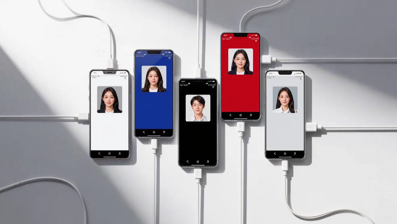 多部手机展示不同底色电子版证件照