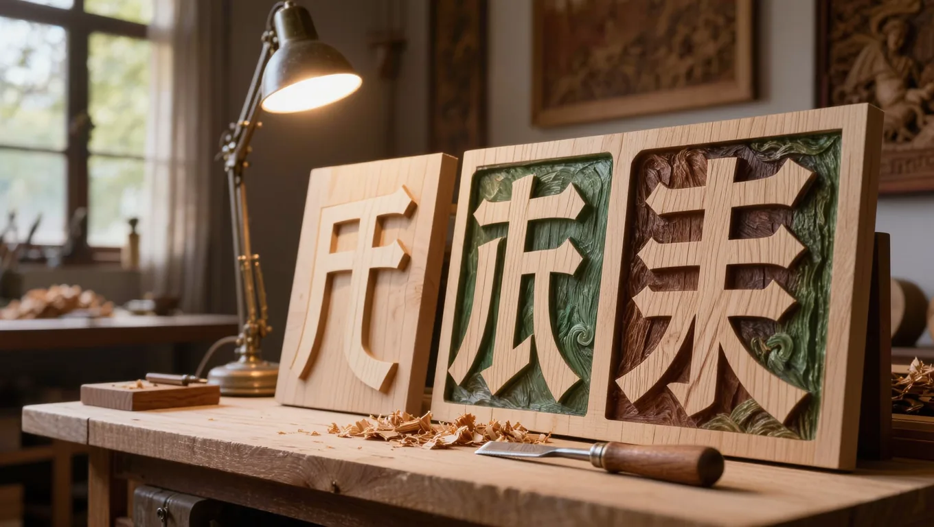 photoshop立体字生成木雕字效对比