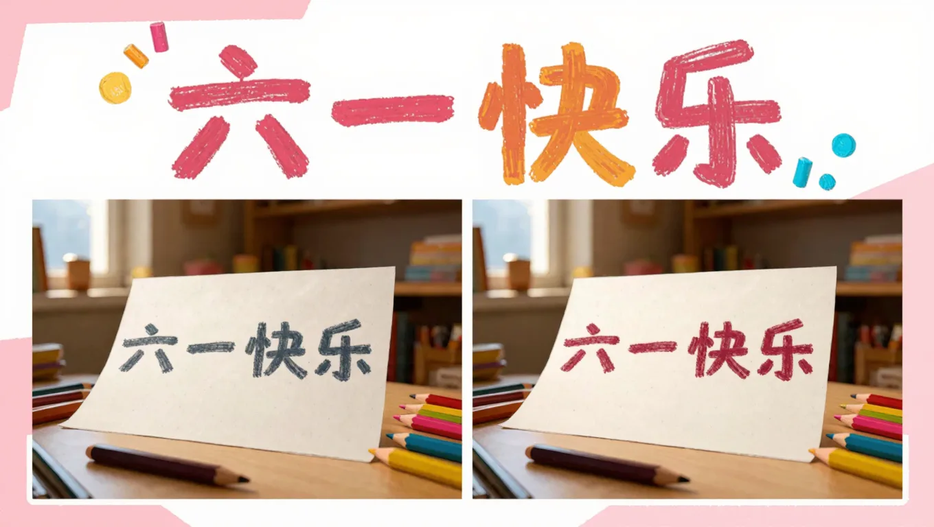 儿童节海报手绘字AI增强，保留童趣不失清晰度