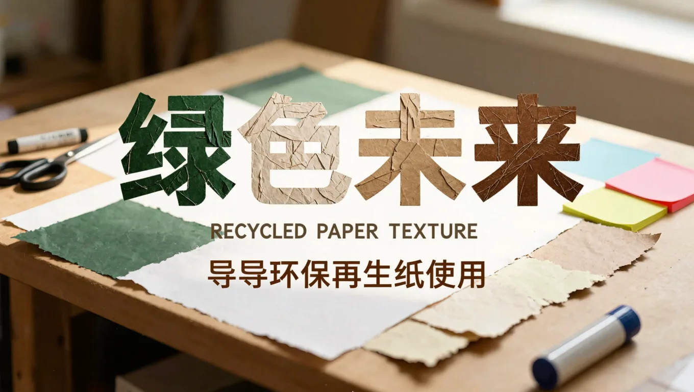 环保主题海报再生纸字效,AI模拟回收材料纹理字体