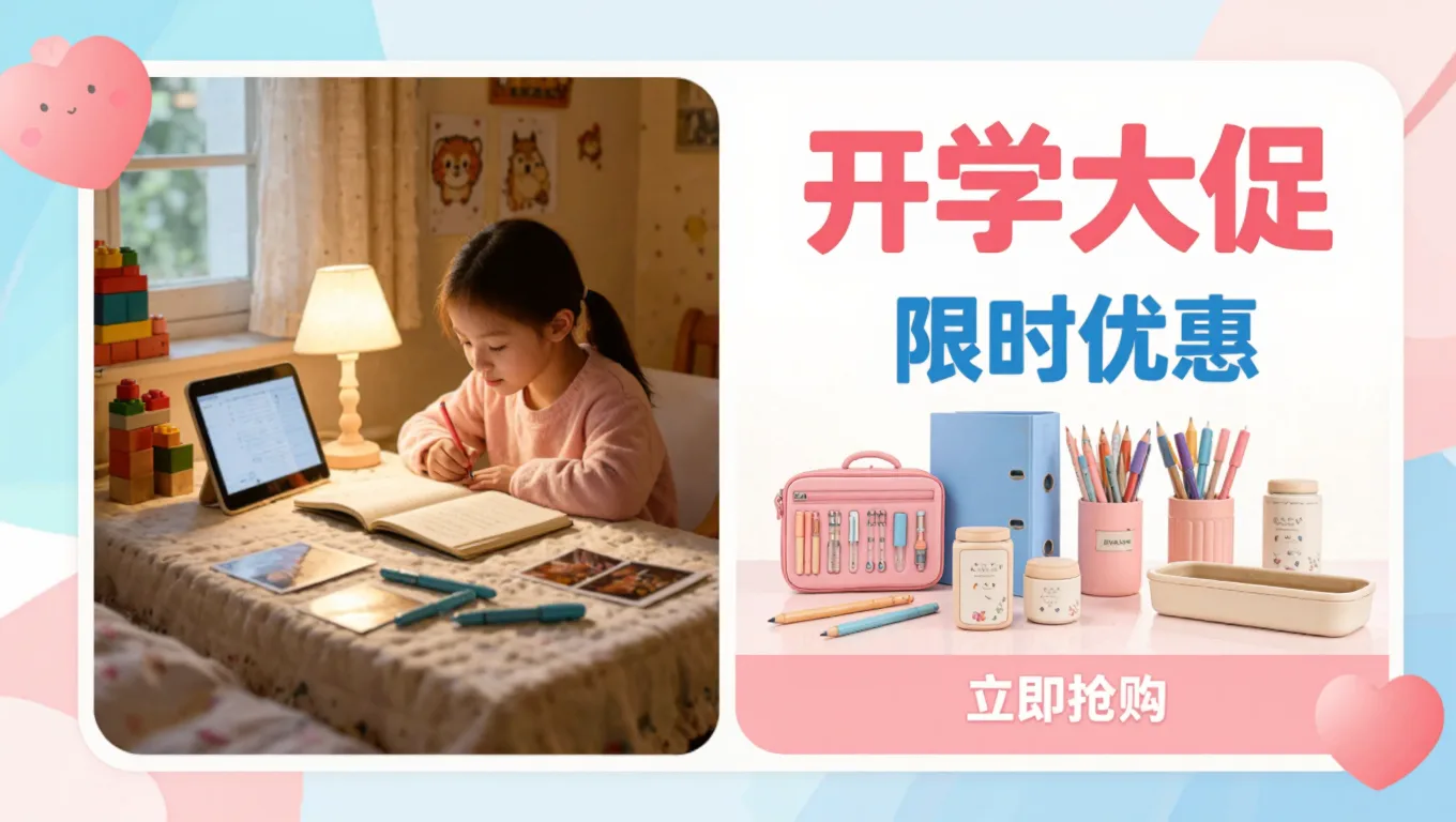 开学季促销Banner,宝妈创业者也能做出专业感