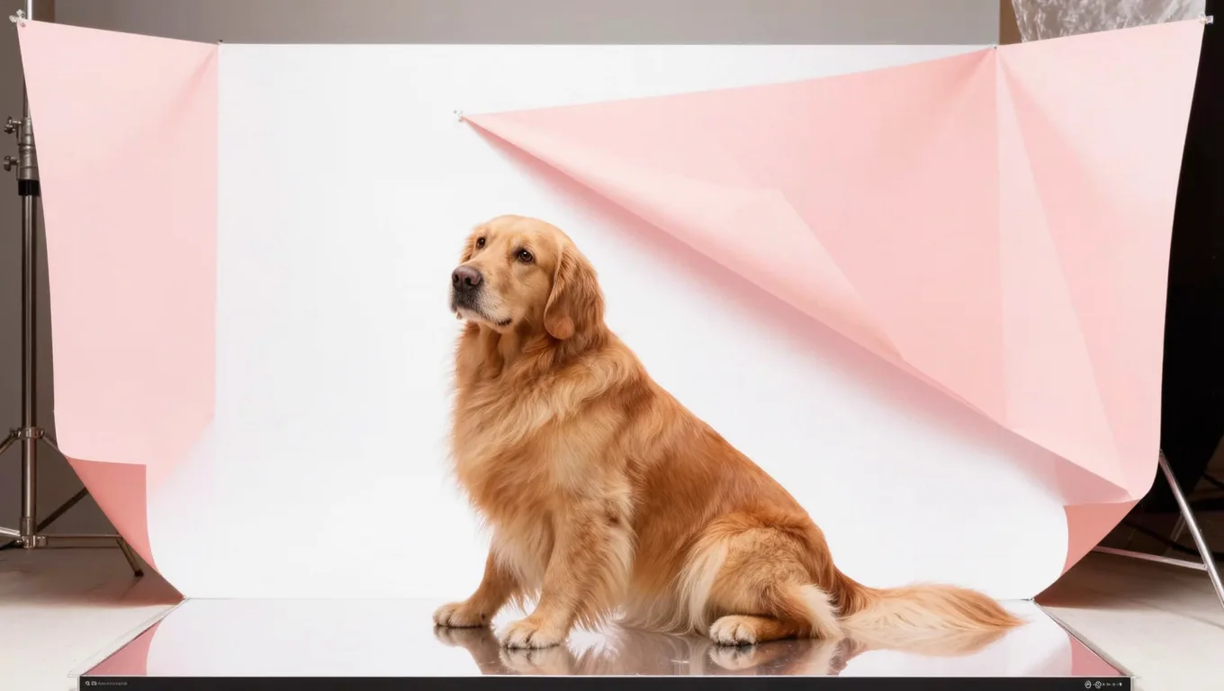 抠图后的金毛犬纯色背景展示