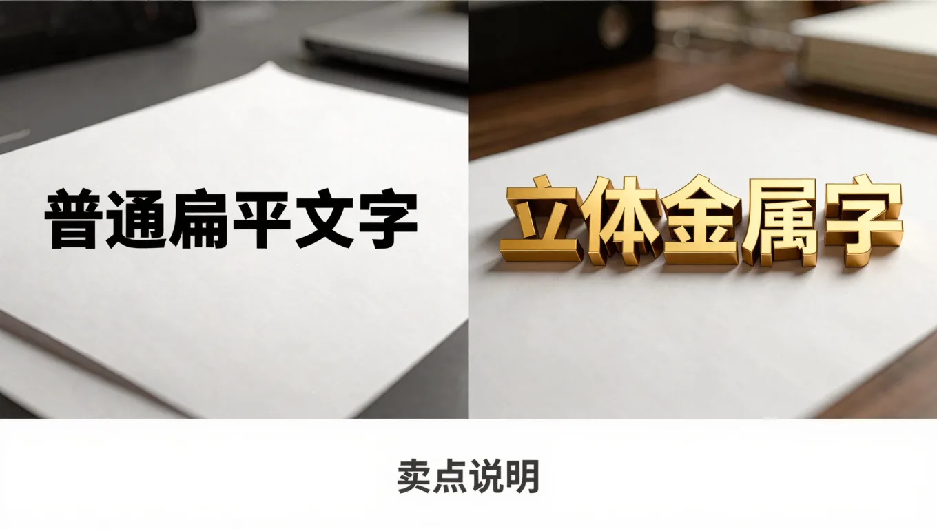 扁平文字与立体金属字的前后对比