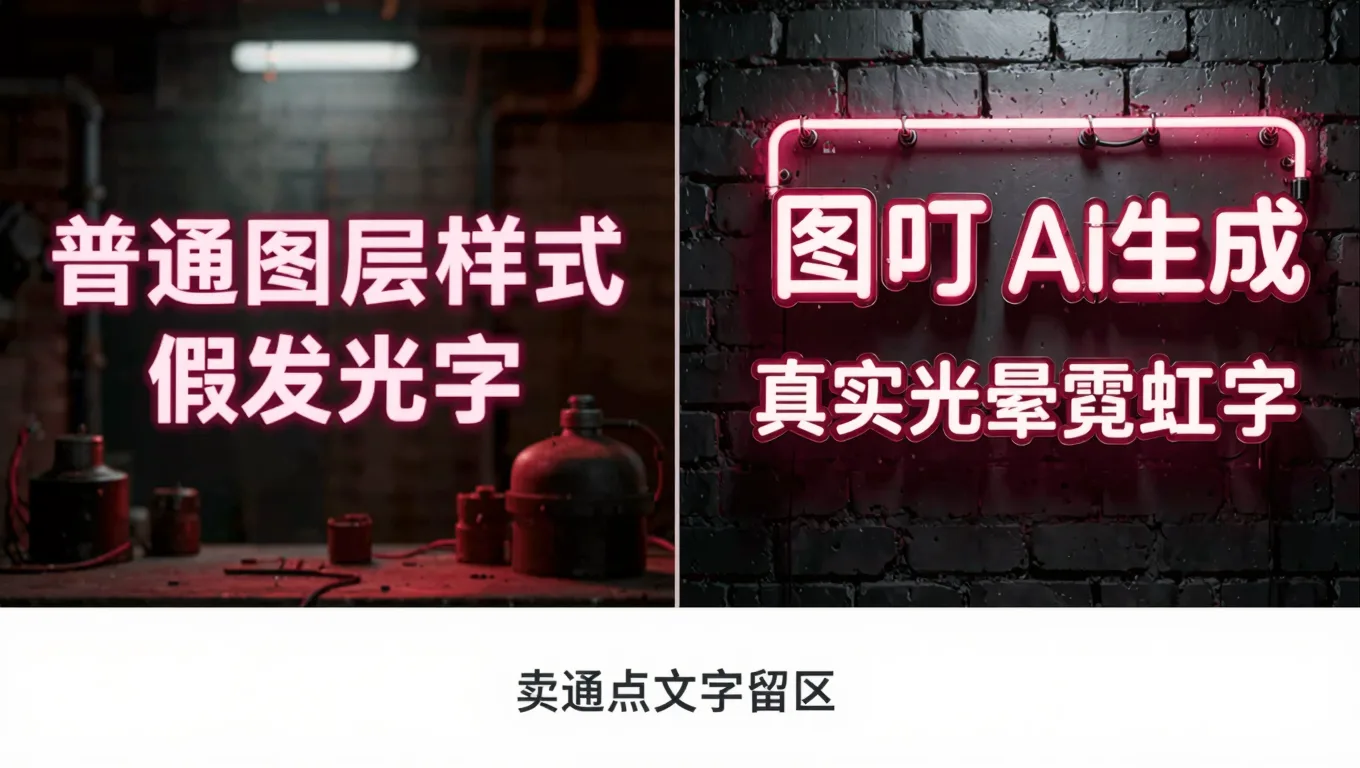 假发光字与真实霓虹灯管字的对比