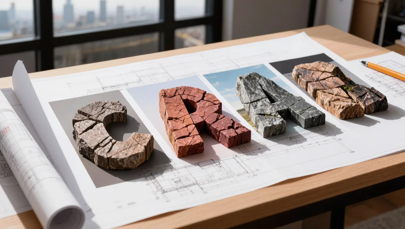 多风化程度岩石立体字海报展示