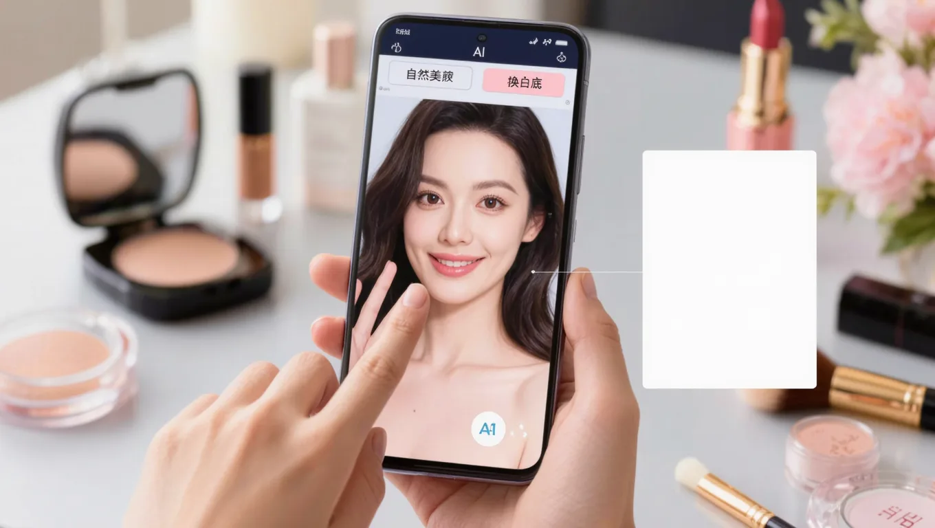 图叮AI界面点击自然美颜并换白底按钮特写