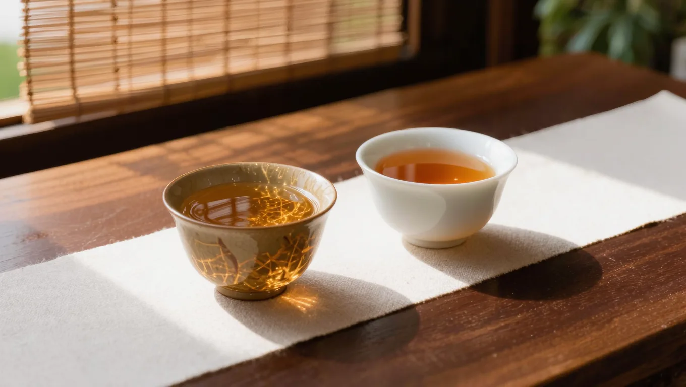 茶杯茶汤免费AI修图网站消除反光前后对比