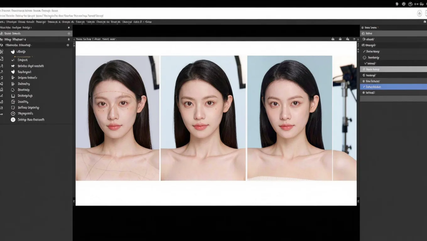 商业修图流程中不同磨皮强度效果对比