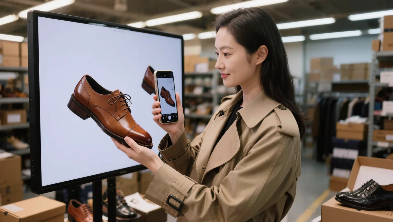鞋包电商店主在仓库使用PS电商AI插件