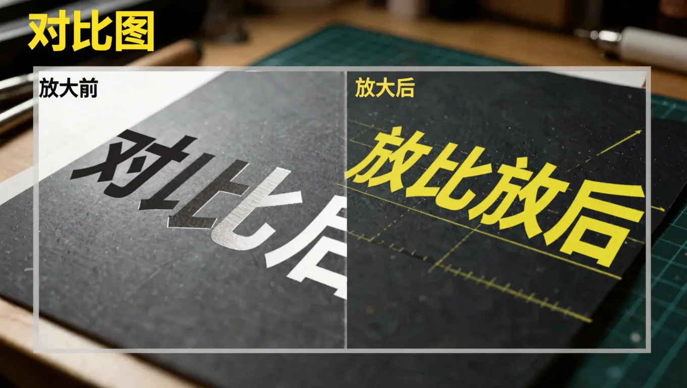 海报文字和插画线条放大前后边缘锐化对比
