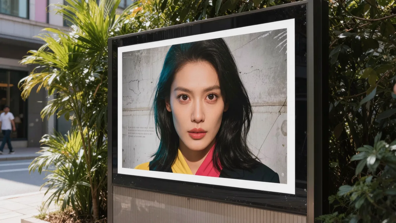 放大后的高清海报贴在户外广告板上展示