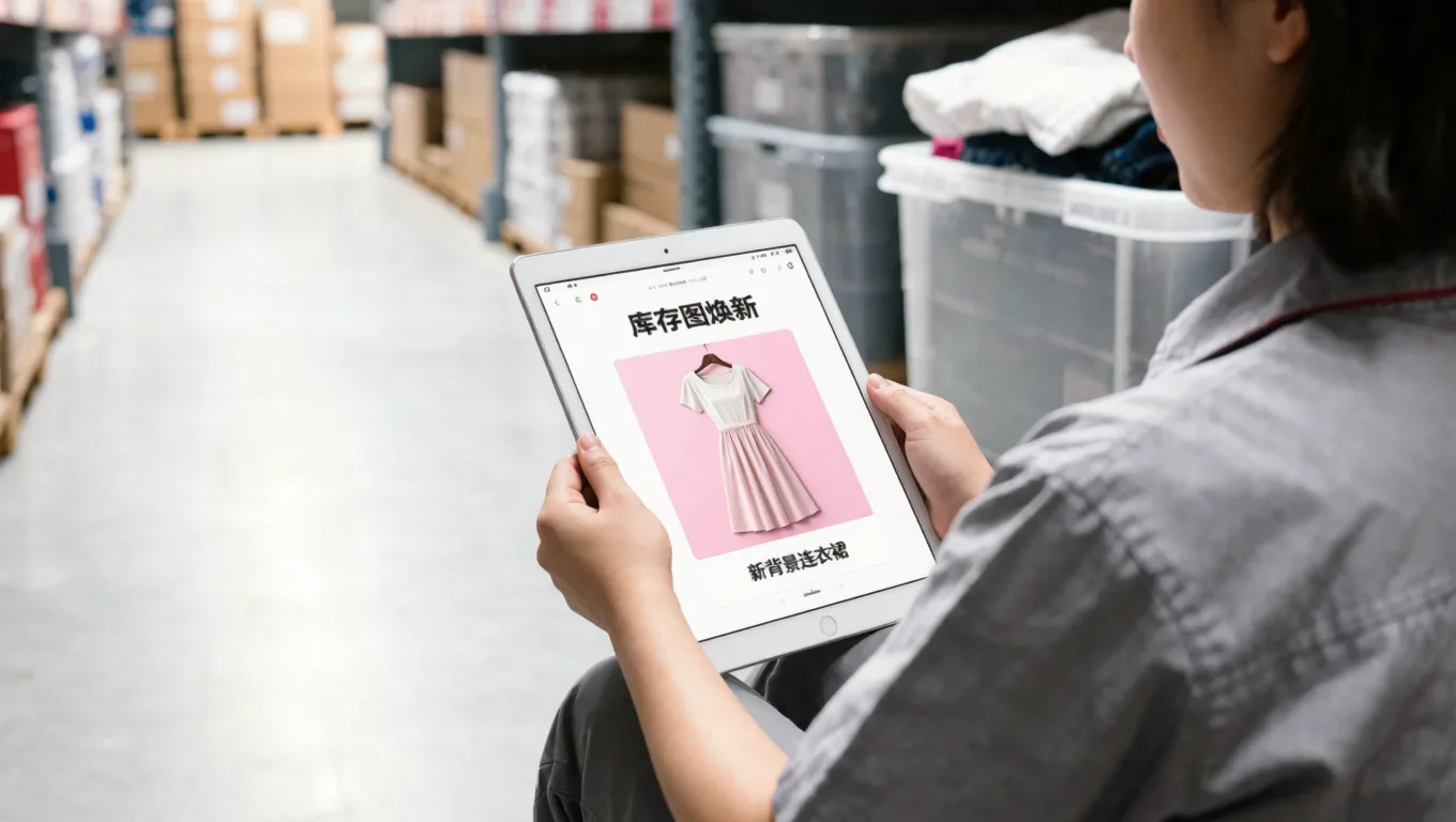 服装店主库存图焕新:UXP旧图换新背景促清仓