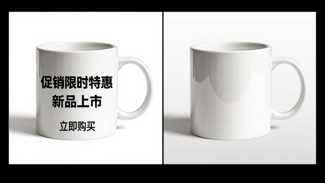 马克杯去文字水印前后对比图