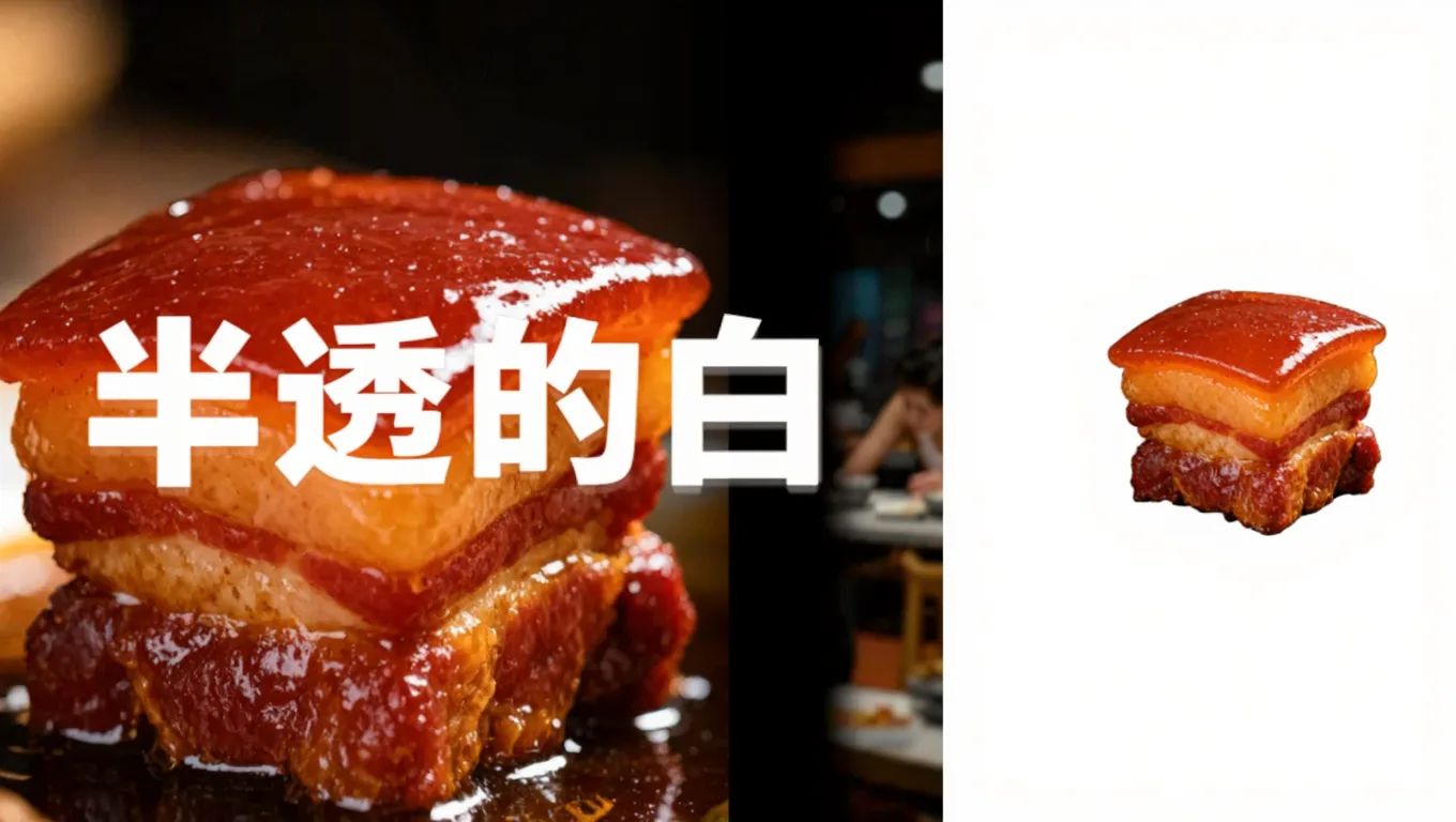 美食图一键消除半透明水印前后对比